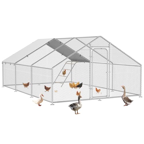 10 x 19.7 x 6.4 FT Metal Chicken Coop, Chicken Run with Cover | Walk-in Metal Chicken Coop, Side Hardware Cloth, Waterproof Cover, Roosting Perch, reinforced frame, Backyard & Farm Use - size: 236.2"L x 157.5"W x 78.2"H