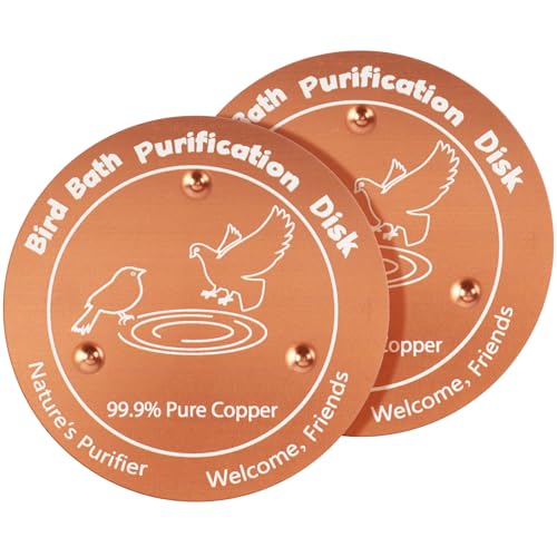 2 Pcs Copper Bird Bath Disc, Solid Copper Disk for Bird Bath, Round -Shaped Bird Bath Copper Disk, Natural Water Purifier for Outside Bird Bath All-Season, Backyard Garden Decor - color: Round