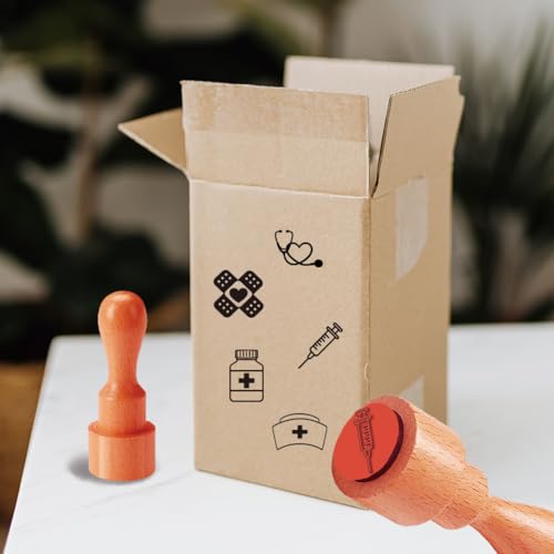 AHANDMAKER 5 Styles Mini Happy Nurses Day Wooden Rubber Stamp, Medical Theme Stamps for Medical Doctor Nurse Card DIY Making Scrapbooking Stamping Pottery Clay Crafting - style: Happy Nurses Day