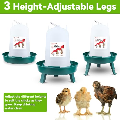 2-in-1 Chick Starter Set: 0.3 Gal Feeder & 0.4 Gal Waterer Green | Chick Feeder and Waterer with Adjustable legs, Anti-drowning, Anti-tip and Hanging Hooks Design for Baby Chicks - color: Green