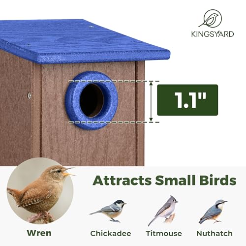 Kingsyard Recycled Plastic Bird House for Outdoors - Weatherproof Wren Bird Nesting with Predator Guard & Air Vents, Blue - color: Blue
