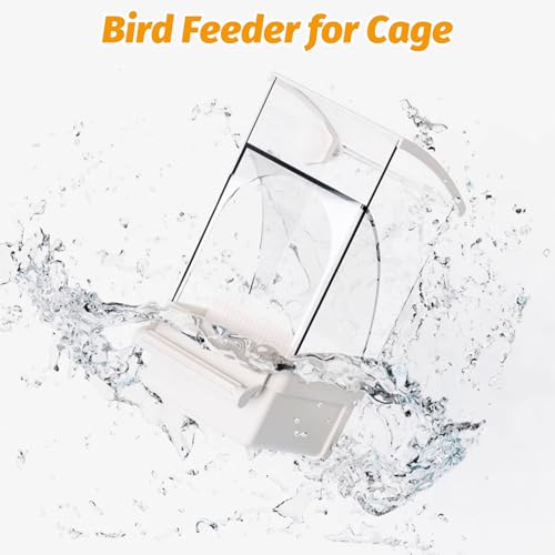 BNOSDM No Mess Bird Feeder Transparent Automatic Bird Cage Feeder with Perch Acrylic Parrot Food Container Parakeet Cage Accessories for Parakeets, Budgies, Cockatiel, Finch, Canary, Lovebird (White) - color: White