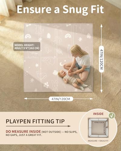 Joypony Baby Play Mat, 47 x 47 Inch Foldable Play Mats for Babies and Toddlers, Waterproof & Anti-Slip Portable Baby Floor Mat for Playpen with Travel Bag. - size: 47x47x0.4 Inch
