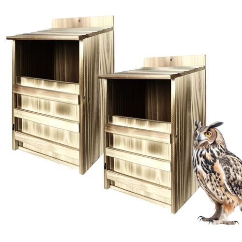2 Pack Rectangle Owl Houses, Bird Houses for Outside, Wooden Owl Nest Box Large Opening Screech Outdoor Bird's Box, for Wildlife Screech, Barred, Great Horned, Barn Owls, Assembly Required
