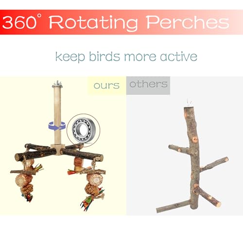 Bird Chew Toys Parrot Rotating Toys, Interactive Bird Cage Toys for Small Medium Birds, Durable Chewing Gnawing Beak Trimming Toys for Parakeet Cockatiel Conure Budgie Lovebird