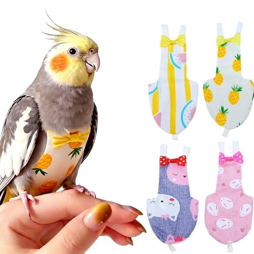 QBLEEV Bird Diaper Flight Suite, Reusable Parrot Nappy Cockatiel Clothes | Soft & waterproof inner layer, cute pigeon pants urine wet suit costume for conure macaw african budgies sun parakeet - color: Pineapple, size: XS