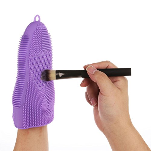 Makeup Brush Cleaner Glove Mat Mitt Silicone Cosmetic Cleaning Scrubber Tool Face Brushes and Eye Brush Washing Pad Purple - color: Pruple
