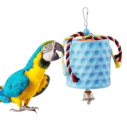 Extra Large Bird Chewing Toy, Parrot Beak Grinding Calcium Stone with Bells, Bird Cage Accessories, Cage Toys for Cockatiel Parakeet Parrot Budgies Rat Hamster Chinchilla Rabbit Bunny African Grey - color: Blue