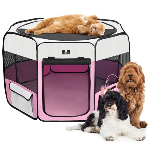 X-ZONE PET Portable Foldable Pet Dog Cat Playpen Crates Kennel/Premium 600D Oxford Cloth,Removable Zipper Top, Indoor and Outdoor Use (XL, Pink) - color: A Pink, size: XL