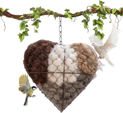 Handmade Alpaca Fiber Bird Nesting Heart, Refillable Bird Nesting Heart Outdoor, Outdoor Hanging Decorative Yard Art Provides Shelter House Winter Boxes for Wild Hummingbird