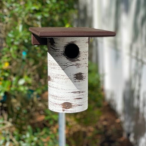DutchCrafters Pole Mount Gilbertson Bluebird House with Removable Base, Durable Weatherproof Birdhouse Blue Bird Nesting Box for Outdoors (Poly Roof, 1 1/2" Entrance Hole) - color: Poly Roof