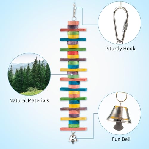 2 PCS 14.37" Multicolored Bird Toys - Stress Relief Chew Parrot Toys, Natural Wooden Blocks, Hanging Bird Cage Accessories, for Parakeets, Cockatiels, Conures, Budgies, Lovebirds - style: Style 2