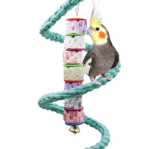 Large Bird Chewing Toy, Colorful Parrot Beak Grinding Calcium Stone with Bells, Bird Cage Accessories, Cage Toys for Cockatiel Parakeet Budgies Rat Hamster Chinchilla Rabbit Bunny African Grey(1 Pack)