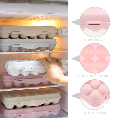 BESTonZON Egg Container for Refrigerator 18-Count Plastic Egg Holder with Cover Grid Design Storage Box for Fridge Organization Protection Kitchen Storage - color: Pink