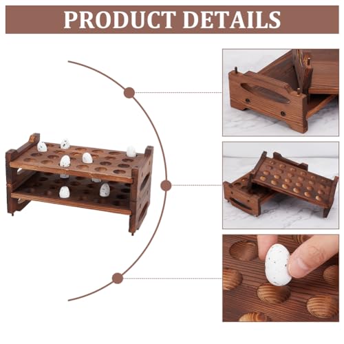 BENECREAT 48 Slot 2 Tier Stackable Wooden Quail Egg Holder Rack, Rustic Brown Egg Organizer for Kitchen Storage Display