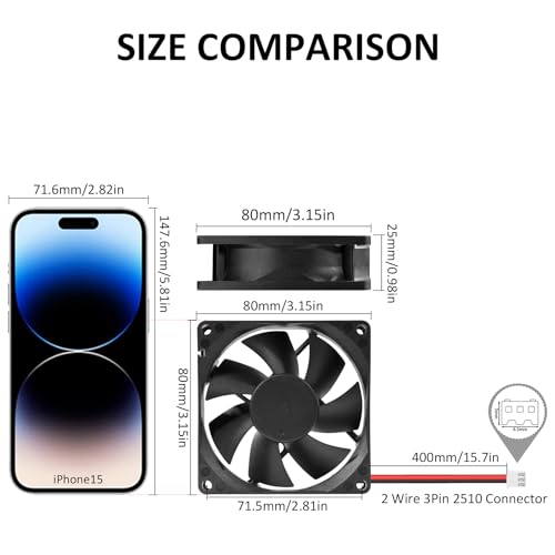 80mm Moisture-Proof 12V High Airflow Cooling Fan 2Wire 3Pin 3500RPM 2-Pack | Compact IP44 Square Fan for High Humidity Areas & Equipment Cooling - PC PSUs, Incubators, RV Fridges, Underground Garages