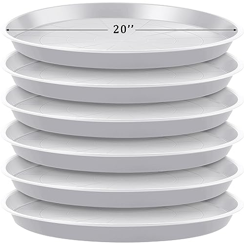 Eccliy 6 Pack Plastic Plant Saucer Heavy Duty Planter Saucers Large Plant Pot Saucers Plastic Water Trays for Indoors and Outdoors Flower Plant Plant Drip (White,20 Inch) - color: White, size: 20 Inch, style: Round