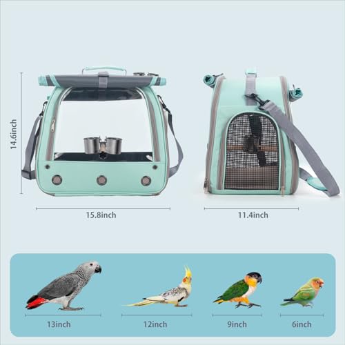 Bird Carrier Parrot Travel Cage with Perch, Food Bowl, Tray and Breathable Clear Window, Bird Travel Bag for African Gray Cockatiel Caique Conure Quaker, for Vetting Camping Hiking (Blue) - color: Blue