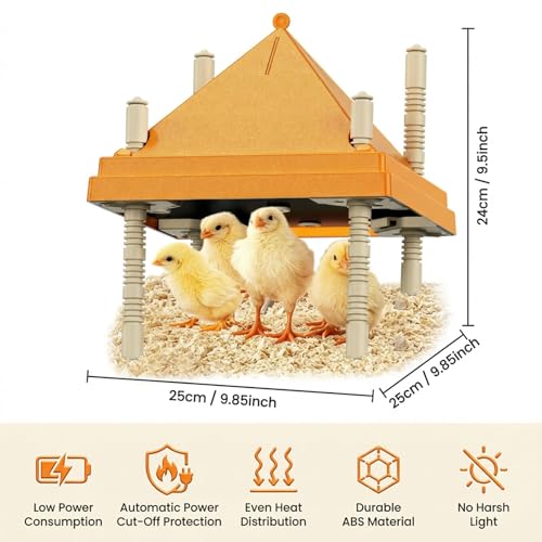 Chick Brooder Heating Plate with Anti-Roosting Cone Cover, 10" x 10" Brooder Heater for 10-12 Chicks, Adjustable Height & Angle, Safe Energy-Saving Radiant Heat, Prevents Roosting & Keeps Top Clean - size: 10.0"L x 10.0"W x 10.0"H