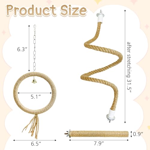 3 Pcs Bird Rope Perches Bendable Parrot Bird Perch Rope Stand Gradient Color Birds Cage Accessories for Budgie Lovebird Cockatiel