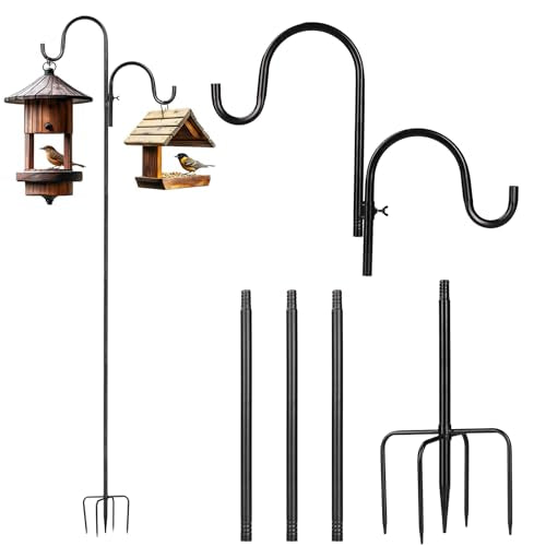 Double Sheperds Hooks for Outdoor,76 inch Adjustable Pole Bird Feederr,Plant Hangers,Weddings Decor,Matte Black(1 Pack) - size: 76 in