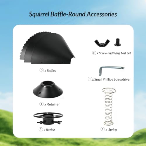 Metal Squirrel Baffle for Bird Feeder Pole, 19-Inch Chew Proof Guard | with Spring, Heavy Duty Pole Mount Squirrel Proof Baffle for Outdoor Garden Yard, Fits 0.5-1 Inch Poles, Protects Bird Food