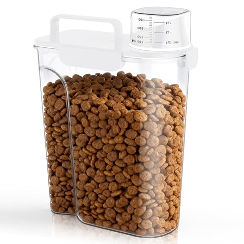 Uppetly Dog Cat Food Storage Container, 5-7Lbs Pet Food Containers, Airtight Cat Food Container with Portable Handle & Measuring Cup, Small Animal Dry Food Dispenser for Dogs, Cats and Birds White - color: White