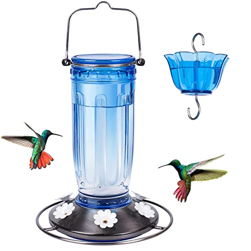Kingsyard Glass Hummingbird Feeder for Outdoors Wild Bird Feeder with 6 Feeding Ports Hanging for Garden Yard, Blue (Ant Moat Included) - color: Blue