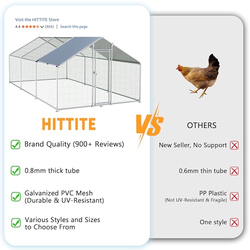 HITTITE Large Metal Chicken Coop with Run, 19.19 x 9.84 x 6.56 ft Walk in Poultry Cage Chicken Run Pen, Outdoor Chicken Runs for Yard with Waterproof & Anti-UV Cover - size: 19.19'L x 9.84'W x 6.56'H