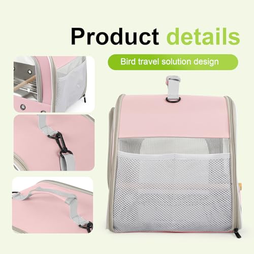 Bird Travel Carrier Cage for Medium Parrot, Portable Bag with Metal Tray to Carry and Transport Medium and Large Birds Like African Grey, Long Tail Cockatiel (Pink, Large Carrier) - color: Pink