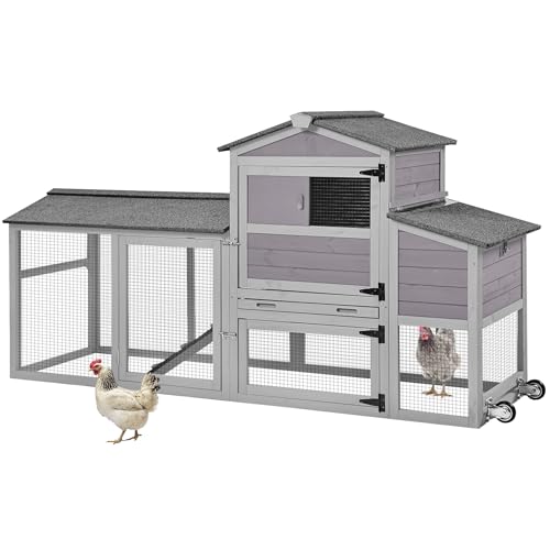 GUTINNEEN Chicken Coop on Wheels 80in Wooden Chicken House with Run Mobile Hen House Poultry Cage with Nesting Box Outdoor