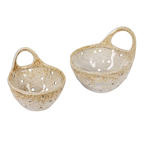 Creative Co-Op Stoneware Colanders with Handles, Set of 2 - color: Beige, size: Large/Small