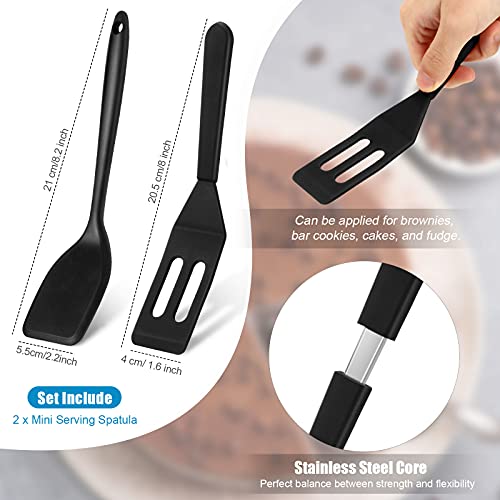 Patelai Mini Silicone Brownie Serving Spatula Flexible Nonstick Serve Turner Heat Resistant Cookie Slotted Spatula for Eggs in Small Frying Pan Cookie Batter Lemon Baked(Black, Red,4 Pieces) - color: Black, Red