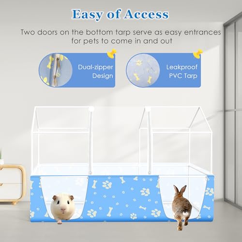 Rabbit Cage, 48" x 24" Large Pet Playpen Enclosure for Small Animal- Guinea Pig, Hamster, Bunny, Puppy, PVC Frame Chicken Coop with Waterproof Tarp & Mesh Cover Indoor Outdoor