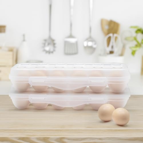Egg Storage for Refrigerator, Egg Holder for Fridge with Lid, Stackable Egg Storage with Safety Buckle (2)