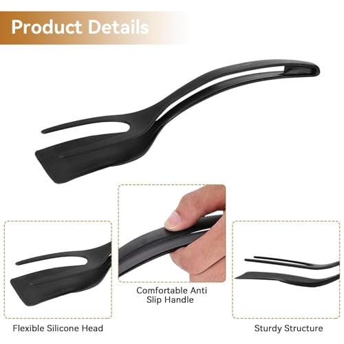 Kitchen Cooking Spatula, Egg Flipper Spatula Tongs 2 in 1 Frying Pan Egg Silicone Fried Egg Grip Flip Tongs Double Sided Turner Multi Purpose Non Stick Kitchen Shovel for Bread Fish Pancake Toast