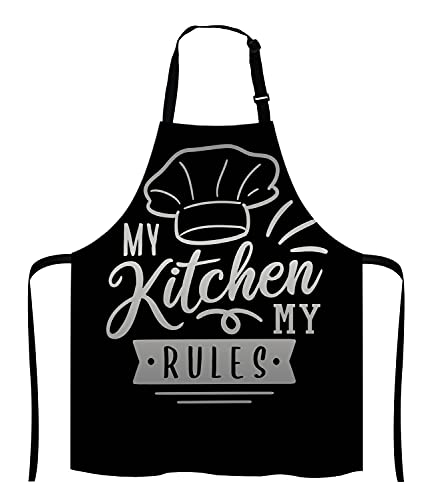 Be Quote about Cooking Kitchen Apron for Men Women, My Kitchen my Rules Adjustable Bib Apron Kitchen Cooking Baking Gardening Apron for Women Men - color: Multi Lf264