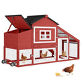 GUTINNEEN Chicken Coop Mobile Chicken House On Wheel Outdoor Rabbit Hutch for 2-4 Chickens 67"(Red) - color: Red