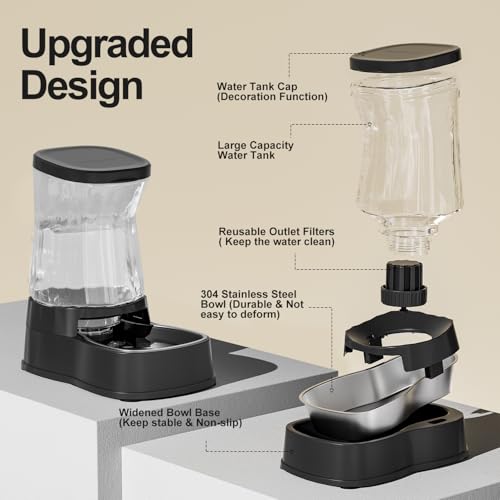 Gardner Pet Automatic Dog Water Dispenser Gravity Stainless Steel Water Waterer Feeder, Large Capacity Water Feeding Bowls for Medium & Large-Sized Dogs Cats Other Pets -(2.1 Gallon) - color: Dark, size: 2.1 Gallon