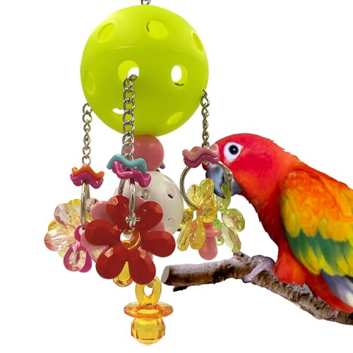 Pullable Bird Plastic Ball Toys with Acrylic Pacifiers and Flowers, Colorful Parrot Toys for Medium and Large Parrot Quaker Monk Parakeet Sun Conures (Light Green) - color: Light green