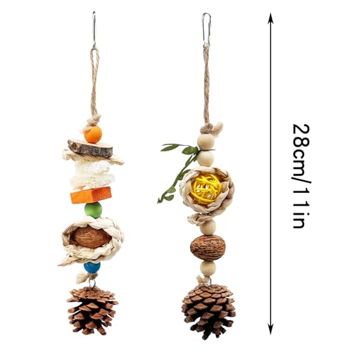 Natural Bird Chewing Toys with Pinecone Nuts and Corn, Wooden Cage Toy for Small to Medium Sun Conure Budgerigar Pacific Parrotlet