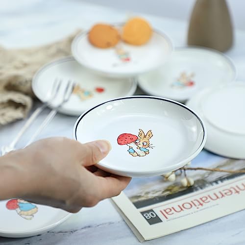 Cute Cartoon Animals Pattern Ceramic Sauce Dishes, Seasoning Dishes, Sushi Soy Dipping Bowls, Appetizer Plates, Dessert Plates, Little Cat Bird Feeding Bowls, Set of 6-Rabbits-5 Inch - color: Rabbits, size: 5 Inch