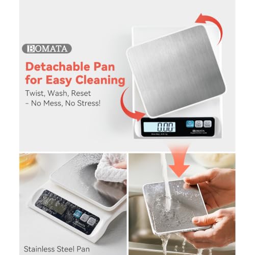 BOMATA 0.1g High Precision Digital Kitchen Food Scale, 13lb Gram Scale | Removable Pan, Stainless Steel Pan, Backlit LCD Display, Digital Scale for Cooking, Baking B621 White - color: White Non-rechargeable
