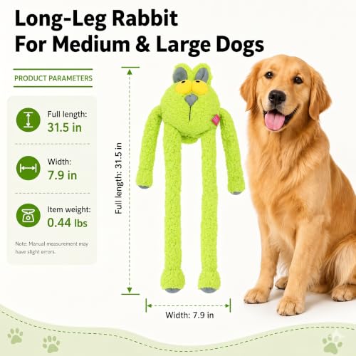 Squeaky Dog Plush Chew Toy, Interactive Tug Squeaky Toy for Chewers, Medium & Large Dogs, 31.5 Inch Stuffed Swinging Rabbit Toy with Stretchable Limbs for Gum Care & Boredom Relief, Neon-Green - color: Neon Green (Swinging Rabbit)
