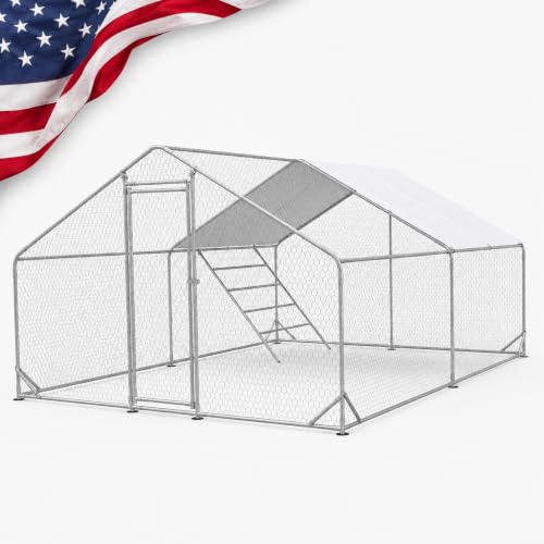 Efficraft Large Walk-in Chicken Coop, 13 x 9.8 x 6.6 ft, Cover & Perch | 13 x 9.8 x 6.6 ft walk-in poultry run with reinforced frame, waterproof cover, and eucalyptus roosting perch. - size: 158.0"L x 118.0"W x 80.0"H