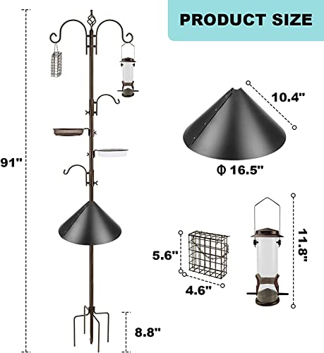 Bird Feeding Station Kit with Squirrel Baffle and Suet Cage Wild Bird Feeder Kit with Mesh Tray, Fruit Hook, and Double W Hook for Attracting Wild Birds - size: 17" L x 17" W x 91" H