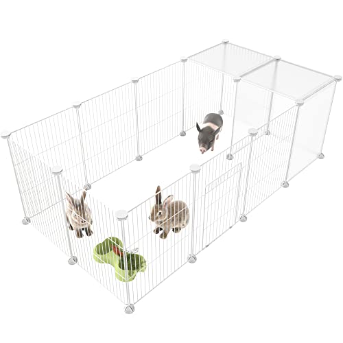 Pet Playpen, Small Animal Cage DIY Wire Fence with Door 15 Panels, White | Portable Yard Fence for Indoor or Outdoor, for Small Animal, Puppies, Kitties, Bunny, Guinea Pigs, Turtle - style: White