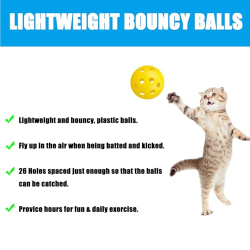 12Pcs Cat Ball Toy, Low Noise No Bells Holey Plastic Cat Balls, Funny Interactive Cats Toys for Indoor Cats, Firm Toy Balls for Kitten Puppy Ferret Bird (1.65", Yellow) - color: Yellow, 12/Pack
