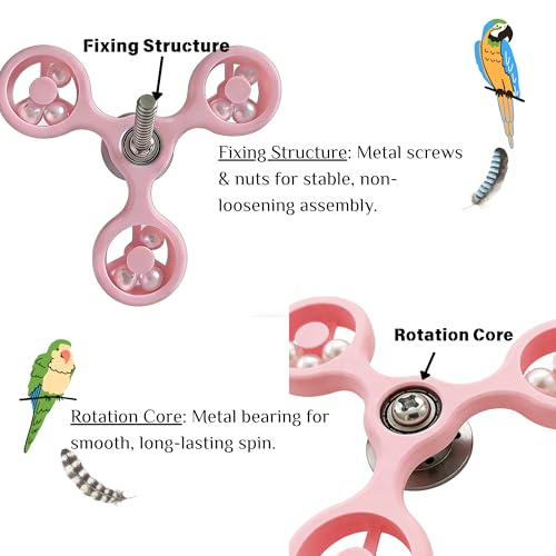 Spinning Bird-Toys Bird Cage Toys & Bird Perch Parrot-Parakeet Budgie Cockatiel Conure Macaw Chicken Parrot Enrichment Cage Accessories Small Animal Chewing Toy (Pink Spinner) - color: Pink Spinner
