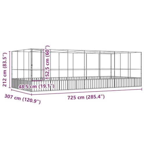 Large Outdoor Bird Aviary with Extension, 285.4" x 120.9" x 83.5" Galvanized Steel Walk-in Bird Cage, Heavy Duty Poultry Pen for Parrots, Chickens, Ducks, Rabbits - color: Silver-F